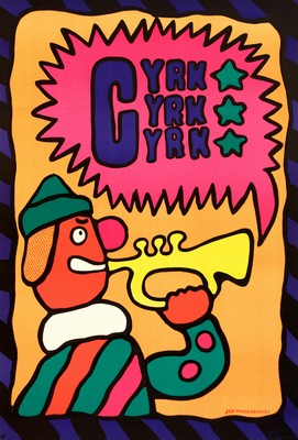Circus poster Mlodozeniec Cyrk Clown with trumpet