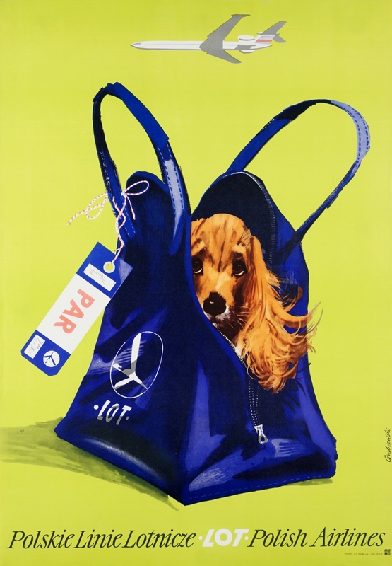 Polskie Linie Lotnicze LOT - pies w torbie, LOT Polish Airlines - Dog in a Bag, Grabianski Janusz